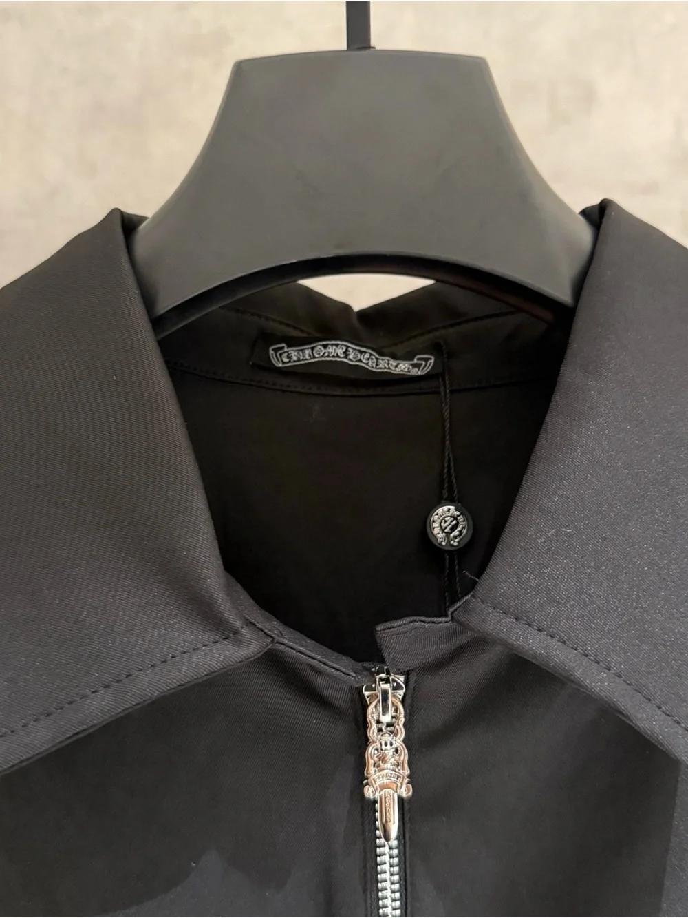 Chrome Hearts Black Lightweight Zip Jacket with Subtle Embroidery